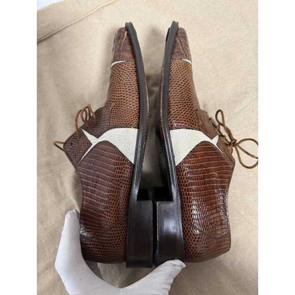 David Eden Dress Shoes Mens Size 9 Brown White Genuine Crocodile Leather Oxford main image 14